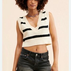Free People Santa Monica Striped V-Neck Knit Crop Top small